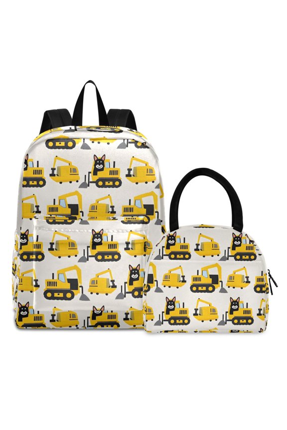 Backpack Set Husky Dog in Truck Elementary School Bags Student BookBag with Lunch Bag