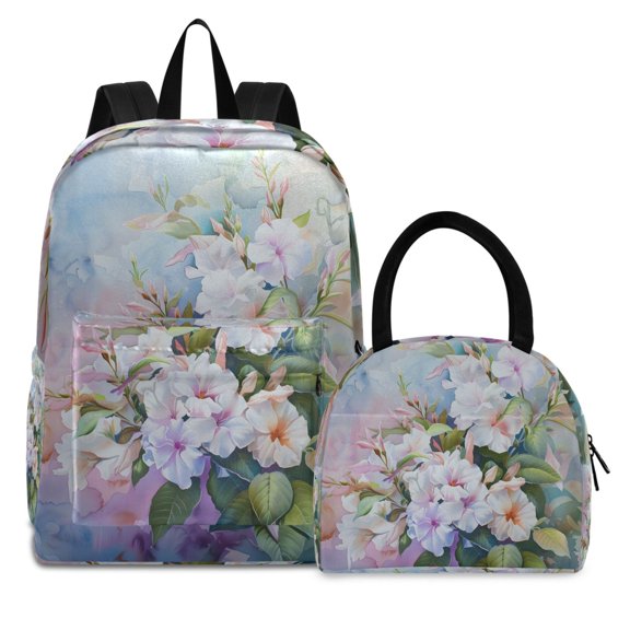 ALAZA Backpack Set Jasmine Bouquet Flowers Elementary School Bags Student BookBag with Lunch Bag