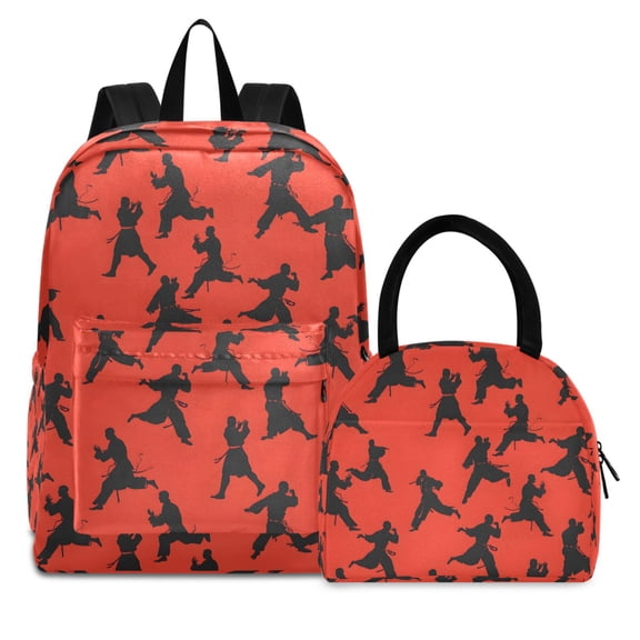 ALAZA Backpack Set Karate Style Red Elementary School Bags Student BookBag with Lunch Bag