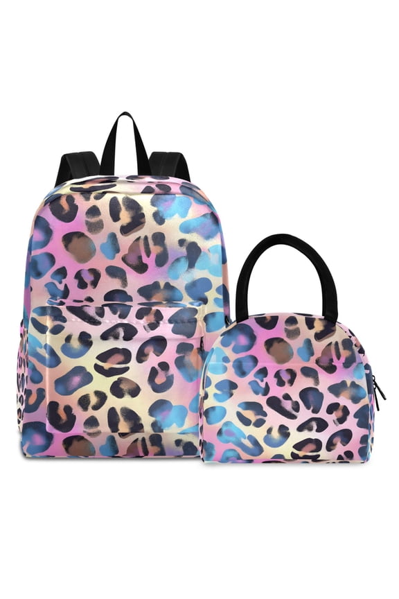 Backpack Set Leopard-a2 Print Elementary School Bags Student BookBag with Lunch Bag