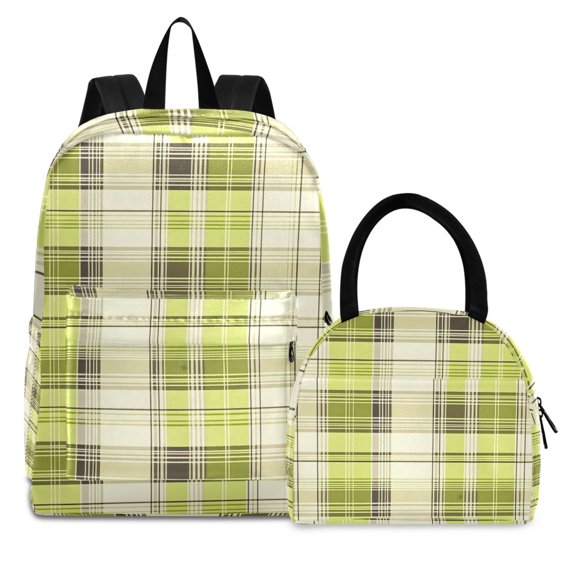 ALAZA Backpack Set Light Checkered Plaid Elementary School Bags Student BookBag with Lunch Bag