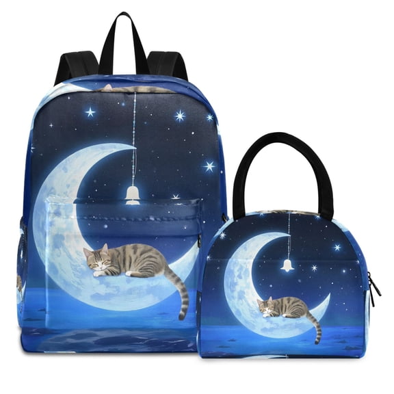 ALAZA Backpack Set Magic Cat Night Elementary School Bags Student BookBag with Lunch Bag