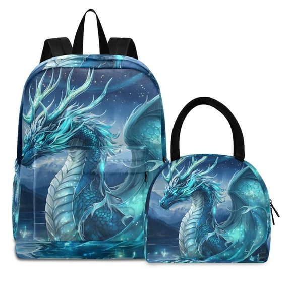 ALAZA Backpack Set Magic Dragon Wings Elementary School Bags Student BookBag with Lunch Bag