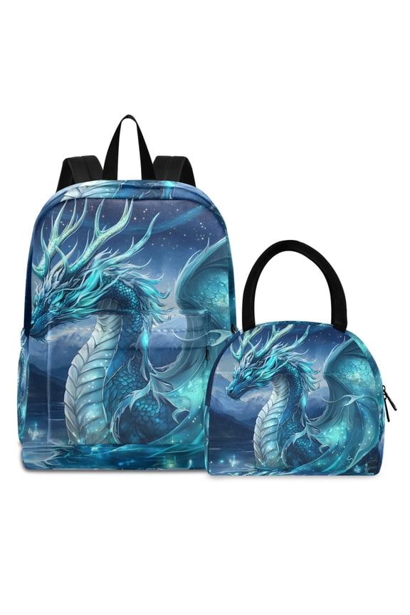 Backpack Set Magic Dragon Wings Elementary School Bags Student BookBag with Lunch Bag