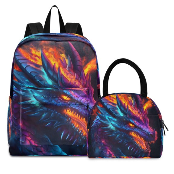 ALAZA Backpack Set Neon Abstract Dragon Elementary School Bags Student BookBag with Lunch Bag