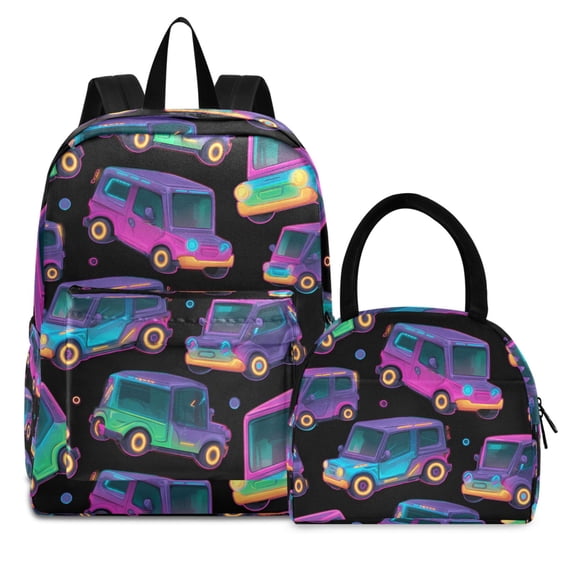 ALAZA Backpack Set Neon Off Road Vehicle Elementary School Bags Student BookBag with Lunch Bag