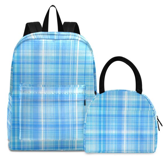 ALAZA Backpack Set Plaid Checkered Blue Elementary School Bags Student BookBag with Lunch Bag