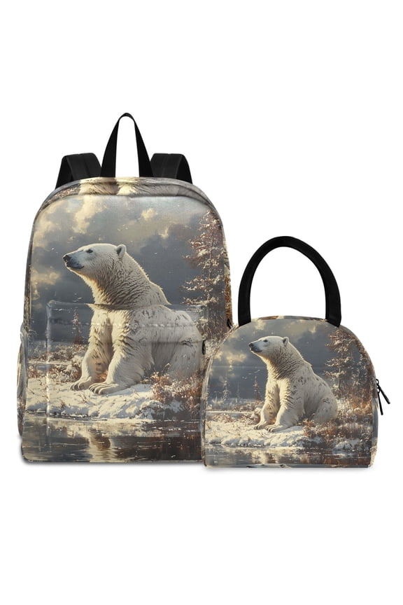 Backpack Set Polar Bear Elementary School Bags Student BookBag with Lunch Bag