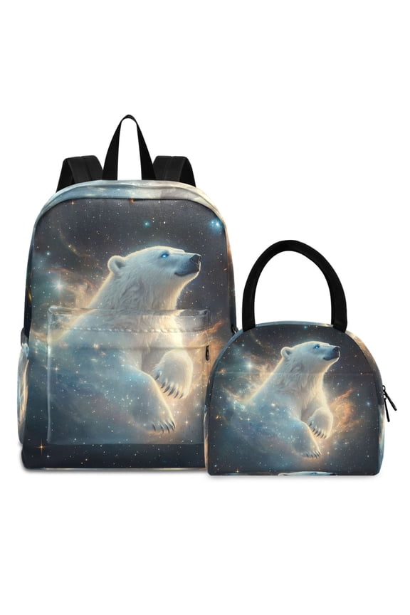 Backpack Set Polar Bear Starry Night Elementary School Bags Student BookBag with Lunch Bag