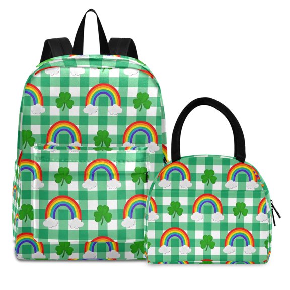 ALAZA Backpack Set Rainbow on Checkered Elementary School Bags Student BookBag with Lunch Bag