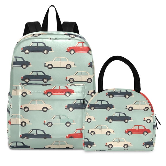 ALAZA Backpack Set Retro Cars Elementary School Bags Student BookBag with Lunch Bag