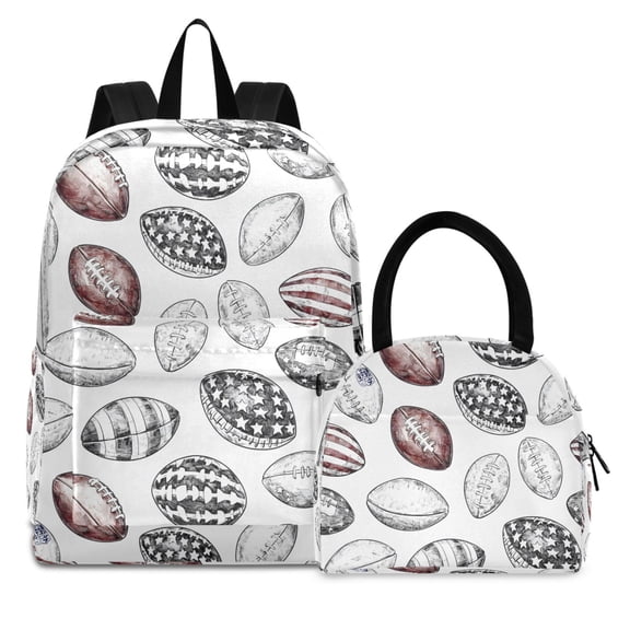 ALAZA Backpack Set Retro Football Rugby Elementary School Bags Student BookBag with Lunch Bag