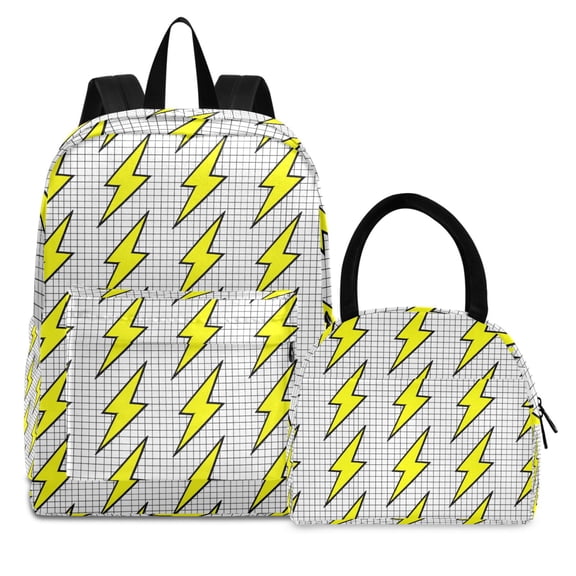 ALAZA Backpack Set Retro Yellow Lightning Elementary School Bags Student BookBag with Lunch Bag