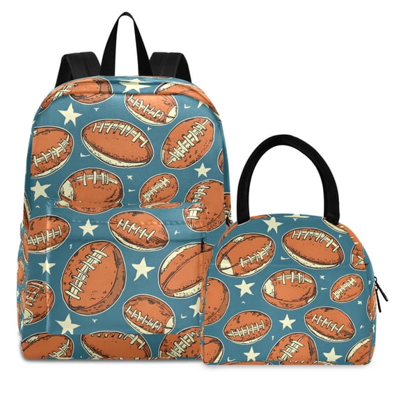 ALAZA Backpack Set Rugby Ball Football Stars Elementary School Bags Student BookBag with Lunch Bag