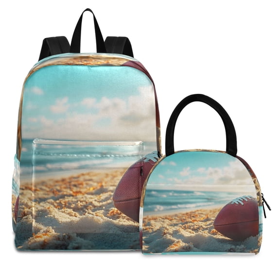 ALAZA Backpack Set Rugby Football Sunshine Elementary School Bags Student BookBag with Lunch Bag