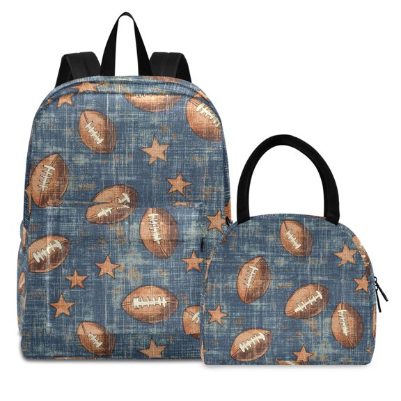 ALAZA Backpack Set Rugby Stars Footballs Elementary School Bags Student BookBag with Lunch Bag