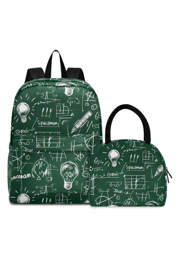 Backpack Set Science Note Green Elementary School Bags Student BookBag with Lunch Bag
