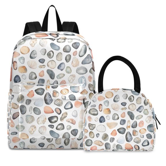 ALAZA Backpack Set Seashells Stone Elementary School Bags Student BookBag with Lunch Bag