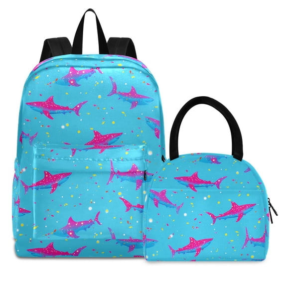 ALAZA Backpack Set Sharks on Blue Elementary School Bags Student BookBag with Lunch Bag