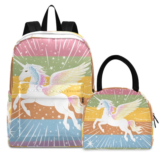 ALAZA Backpack Set Shining Winged Unicorn Elementary School Bags Student BookBag with Lunch Bag