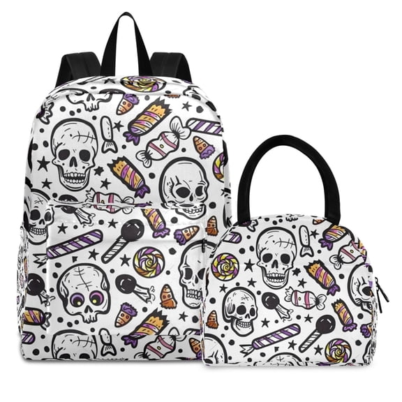 ALAZA Backpack Set Skeleton Cartoon Elementary School Bags Student BookBag with Lunch Bag