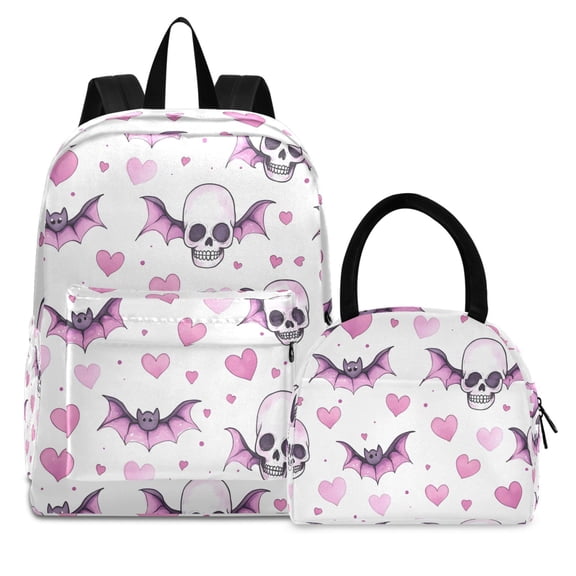 ALAZA Backpack Set Skull Bats Hearts Elementary School Bags Student BookBag with Lunch Bag