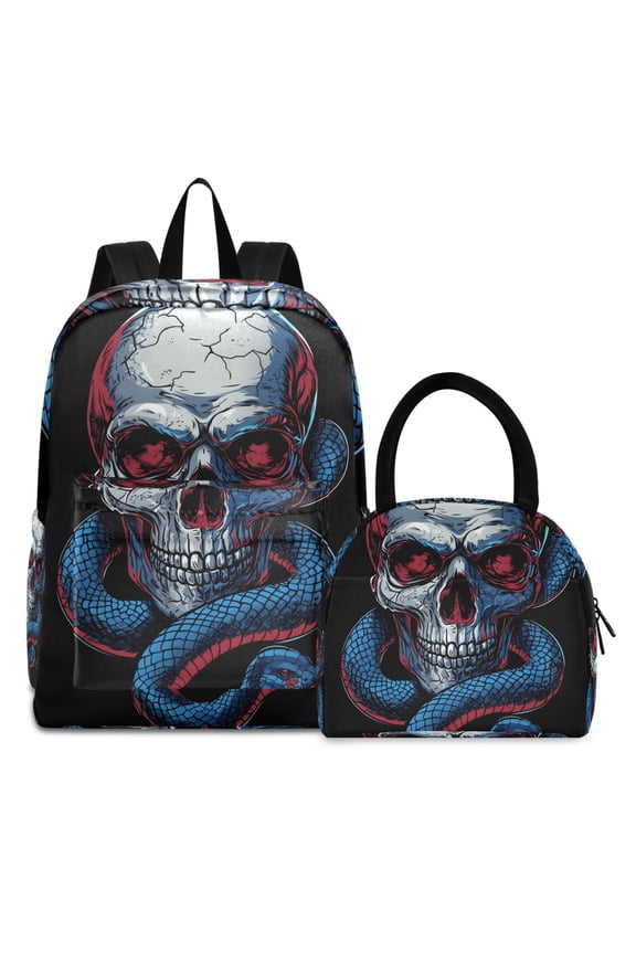 Backpack Set Skull and Snake Elementary School Bags Student BookBag with Lunch Bag