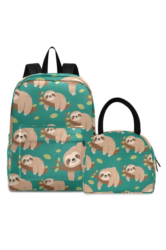 Backpack Set Sloth on Tree Branch Elementary School Bags Student BookBag with Lunch Bag