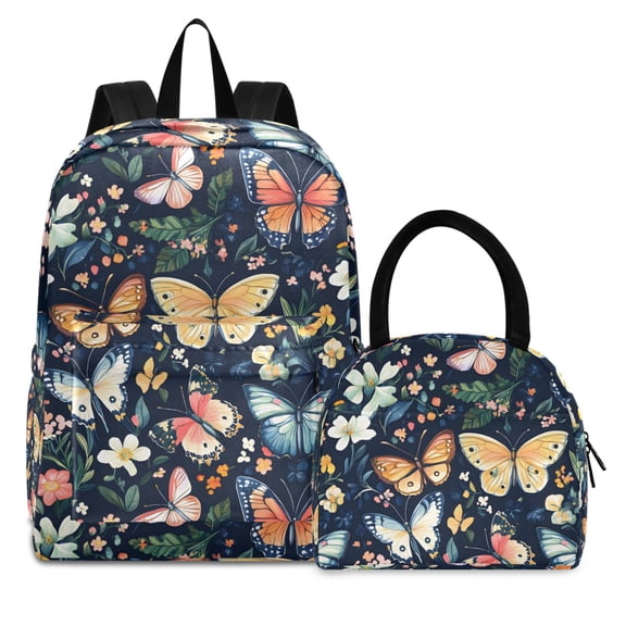 ALAZA Backpack Set Spring Butterflies Floral-a6 Elementary School Bags Student BookBag with Lunch Bag