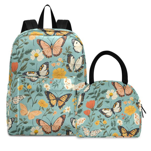 ALAZA Backpack Set Spring Butterflies Floral-a7 Elementary School Bags Student BookBag with Lunch Bag