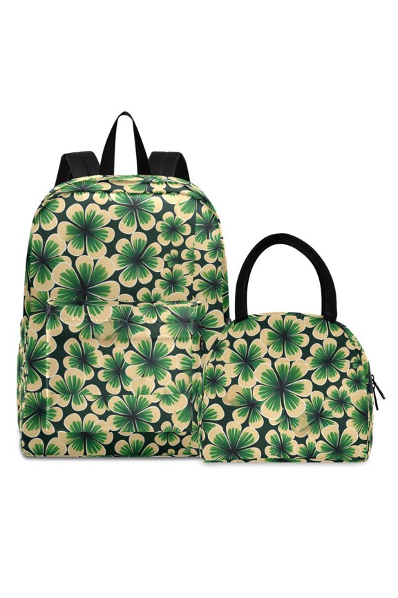 Backpack Set St Patrick Art Clover Elementary School Bags Student BookBag with Lunch Bag