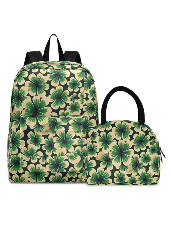 Backpack Set St Patrick Art Clover Elementary School Bags Student BookBag with Lunch Bag