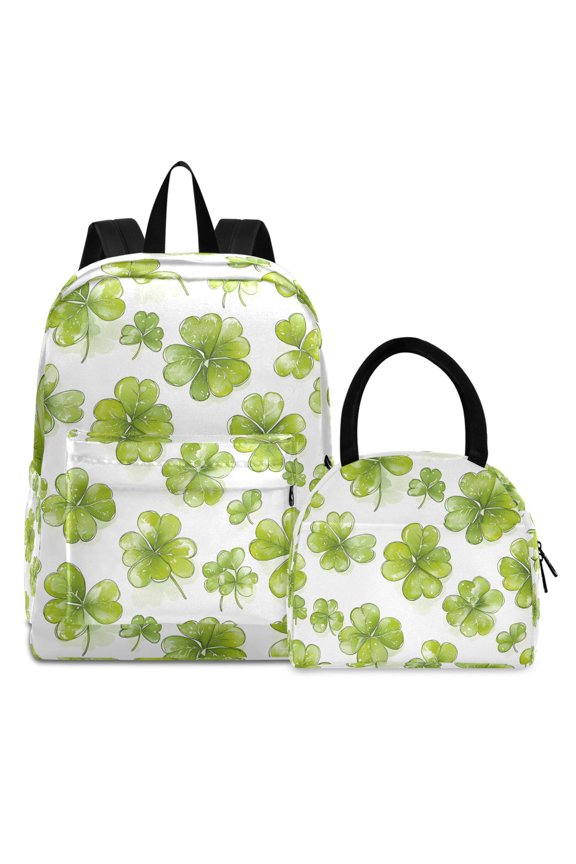 Backpack Set St. Patrick Clover Elementary School Bags Student BookBag with Lunch Bag
