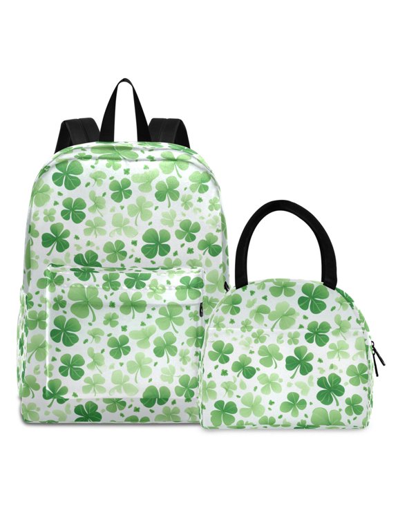 Backpack Set St Patrick Clover-a1 Elementary School Bags Student BookBag with Lunch Bag