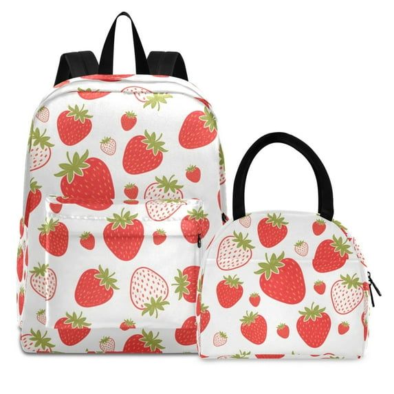 ALAZA Backpack Set Strawberry Red Elementary School Bags Student BookBag with Lunch Bag