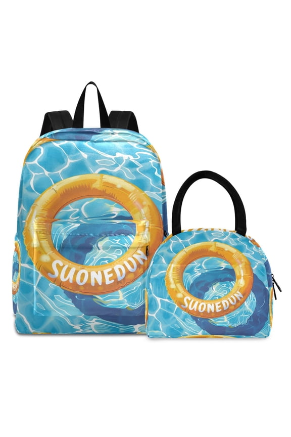 Backpack Set Swimming Circle Elementary School Bags Student BookBag with Lunch Bag