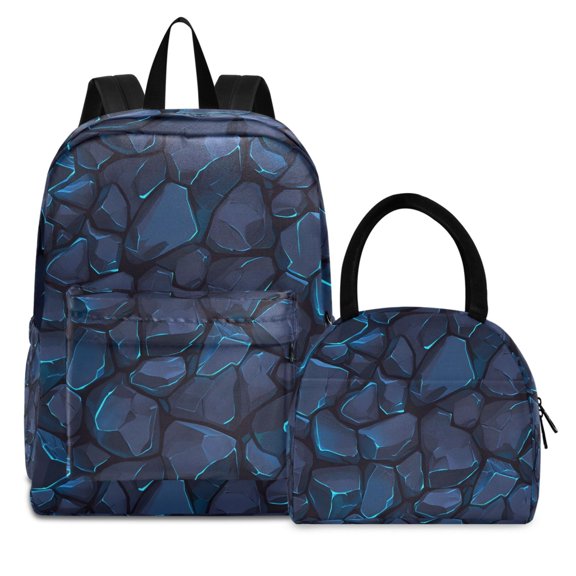 ALAZA Backpack Set Texture Cartoon Stones Elementary School Bags Student BookBag with Lunch Bag