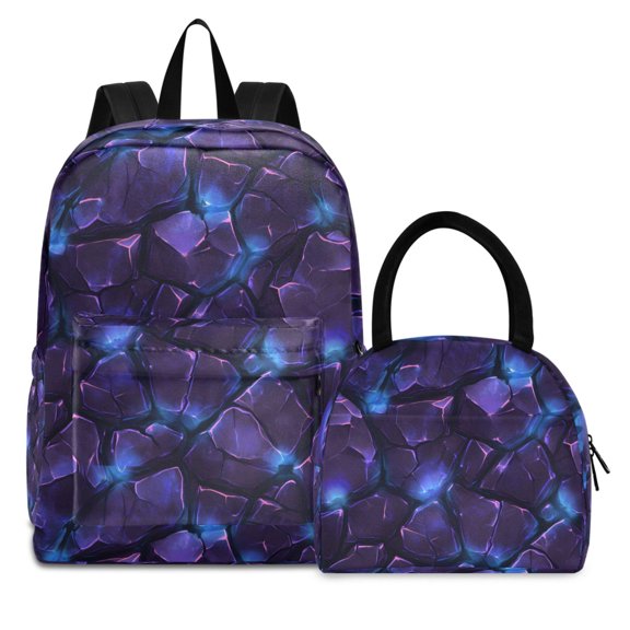 ALAZA Backpack Set Texture Stone Purple Elementary School Bags Student BookBag with Lunch Bag