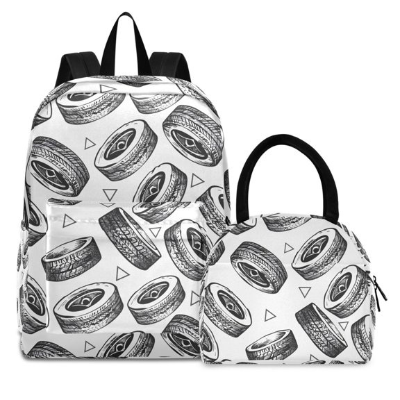 ALAZA Backpack Set Tires Pattern Elementary School Bags Student BookBag with Lunch Bag