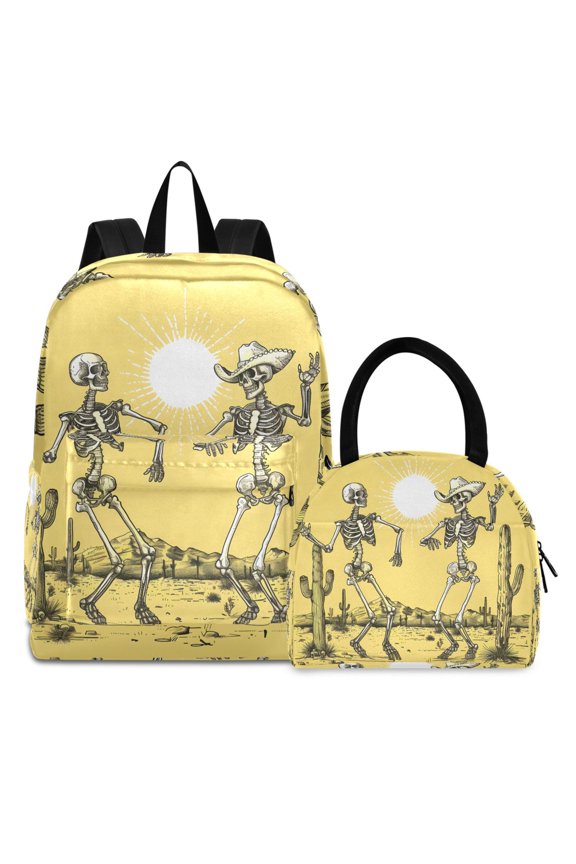 Backpack Set Tropical Skeleton Dancing Elementary School Bags Student BookBag with Lunch Bag