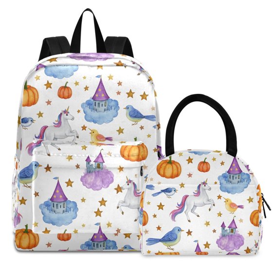 ALAZA Backpack Set Unicorn and Stars Elementary School Bags Student BookBag with Lunch Bag