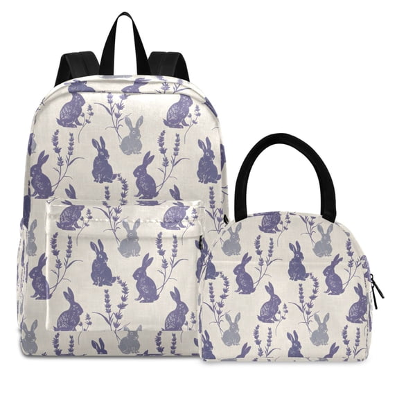ALAZA Backpack Set Vintage Rabbits Lavender Flowers Elementary School ...
