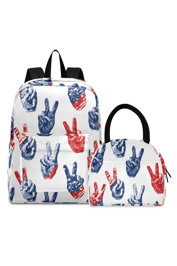 Backpack Set Winner Gesture Blue Elementary School Bags Student BookBag with Lunch Bag