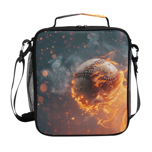 ALAZA Baseball Ball with Fire Lunch Box Insulated Lunch Bag Reusable Thermal Cooler Tote School Picnic