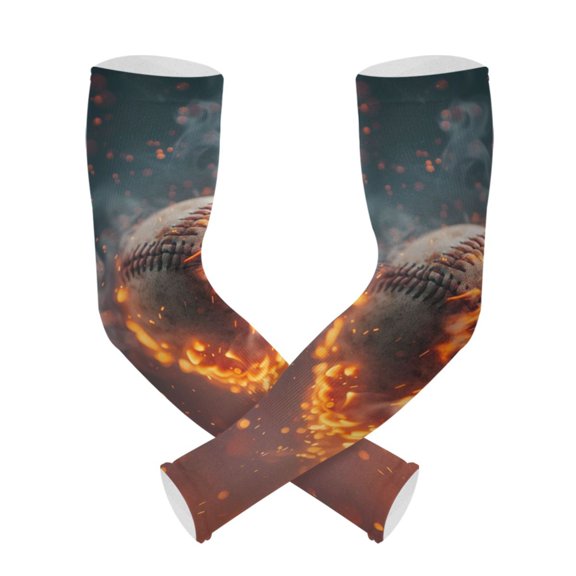 ALAZA Baseball Ball with Fire UV Sun Protection Arm Sleeves UPF 50+ Compression Cooling Sleeve 1 Pair