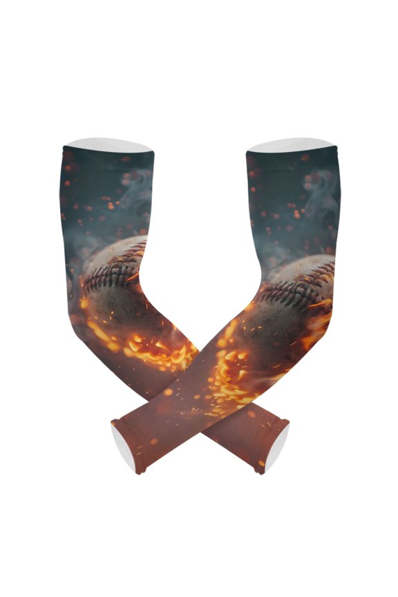 Baseball Ball with Fire UV Sun Protection Arm Sleeves UPF 50+ Compression Cooling Sleeve 1 Pair