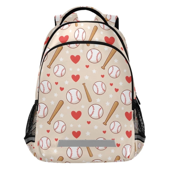 ALAZA Baseball Bat Hearts Pattern Backpack Elementary School Bags Student Bookbag Travel Rucksack