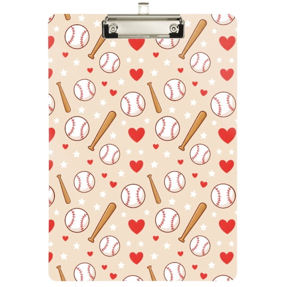 ALAZA Baseball Bat Hearts Plastic Clipboard A4 Letter Size Decorative Clipboards for Students Women Men 12.5" x 9"