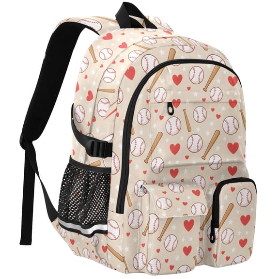 ALAZA Baseball Bat Hearts Print Student Backpack School Bookbag Large Laptop Daypack Travel Bag