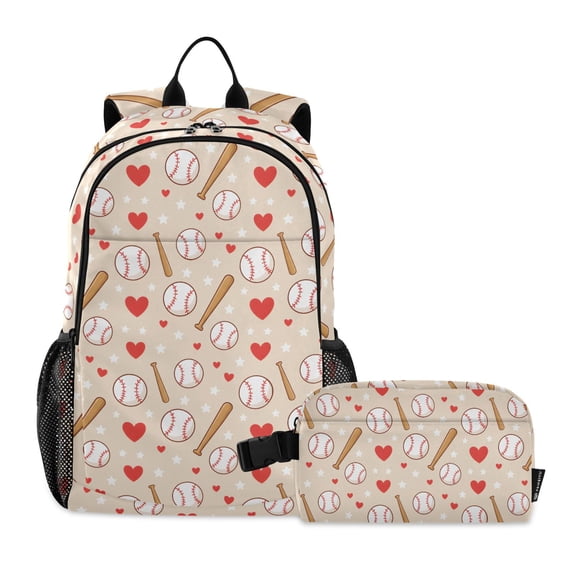 ALAZA Baseball Bat Hearts School Backpack Lunch Box Set Student Bookbag